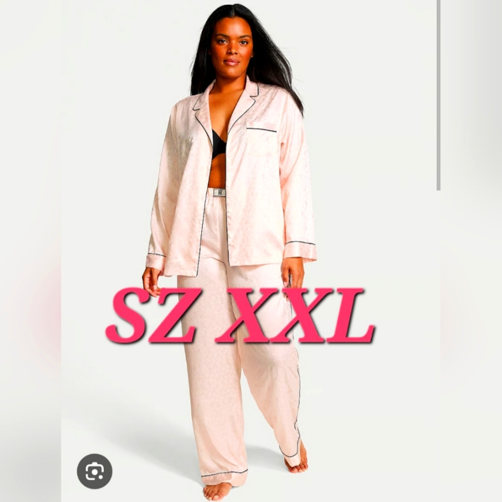 Victoria's Secret Glazed Satin Dew Drop Shine Patch Pajama Set Sz XXL 2XL